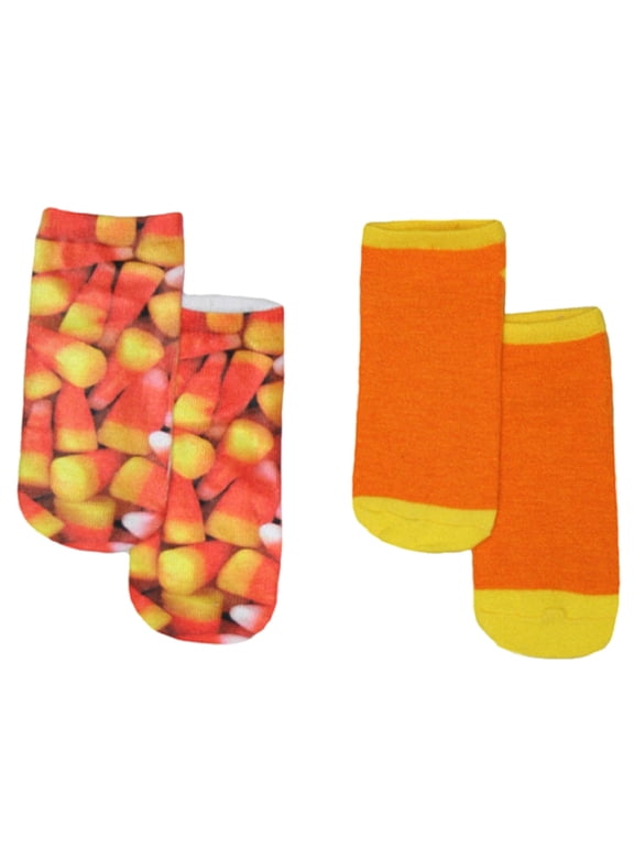 Candy Corn/Solid Little Girl's No-Show Socks, Large (6-8.5)