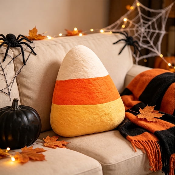 Candy Corn Throw Pillow 3-Color White Orange Yellow Stuffed Decorative for Halloween Fall Decor