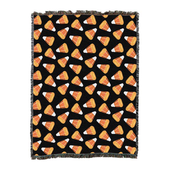 Candy Corn Woven Throw Blanket, 100% Cotton, Fringed Edges