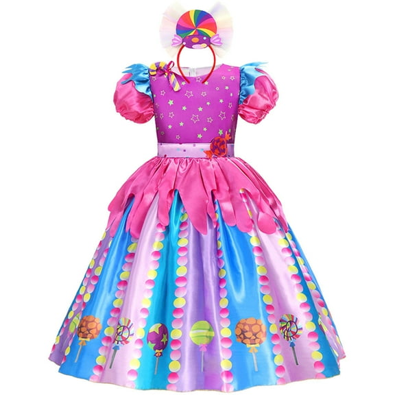 Candy Costume for Girls with Headband Rainbow Lollipop Tutu Dress Birthday Carnival Party