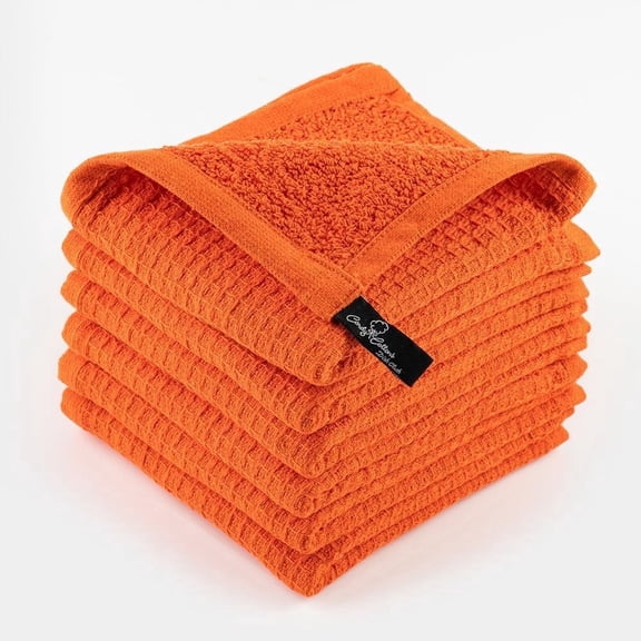 Candy Cottons Dish Towels|Kitchen Dish Cloths Two-sided Waffle Terry|12x12 Inches 100% Cotton Dish Rags Washing Dishes|Super Absorbent Reusable Quick Drying Dish Towels| Decor| 6-Pc Set-Orange