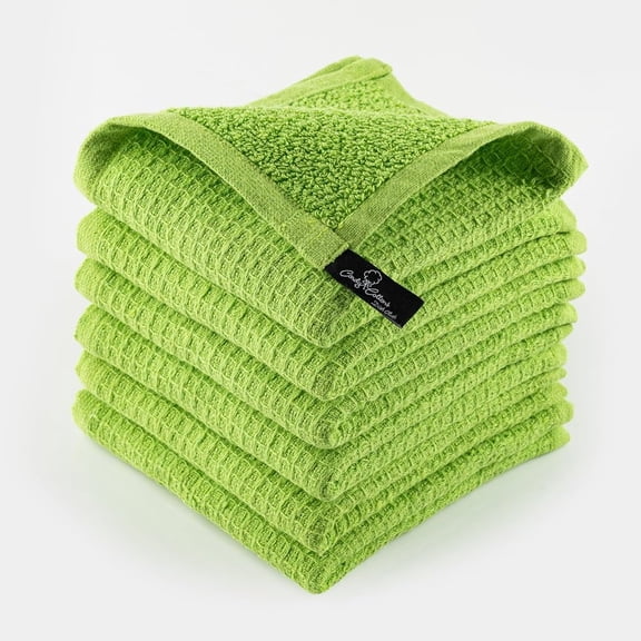 Candy Cottons Kitchen Cleaning Dish Wash Cloths Waffle Terry Design Kitchen DishCloths|Washable 12x12 Cotton Dish Rags for Drying Dishes|Counter Top Barista Dust Wipes| Decor| 6 Pc -Apple Green
