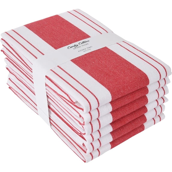 Candy Cottons Set of 6 Kitchen Dish Towels, 100% Cotton Kitchen Towels, with Hanging Loop, Dishcloth Sets for Washing & Drying Dishes, Tea Towels & Hand Towels 18x28, Red