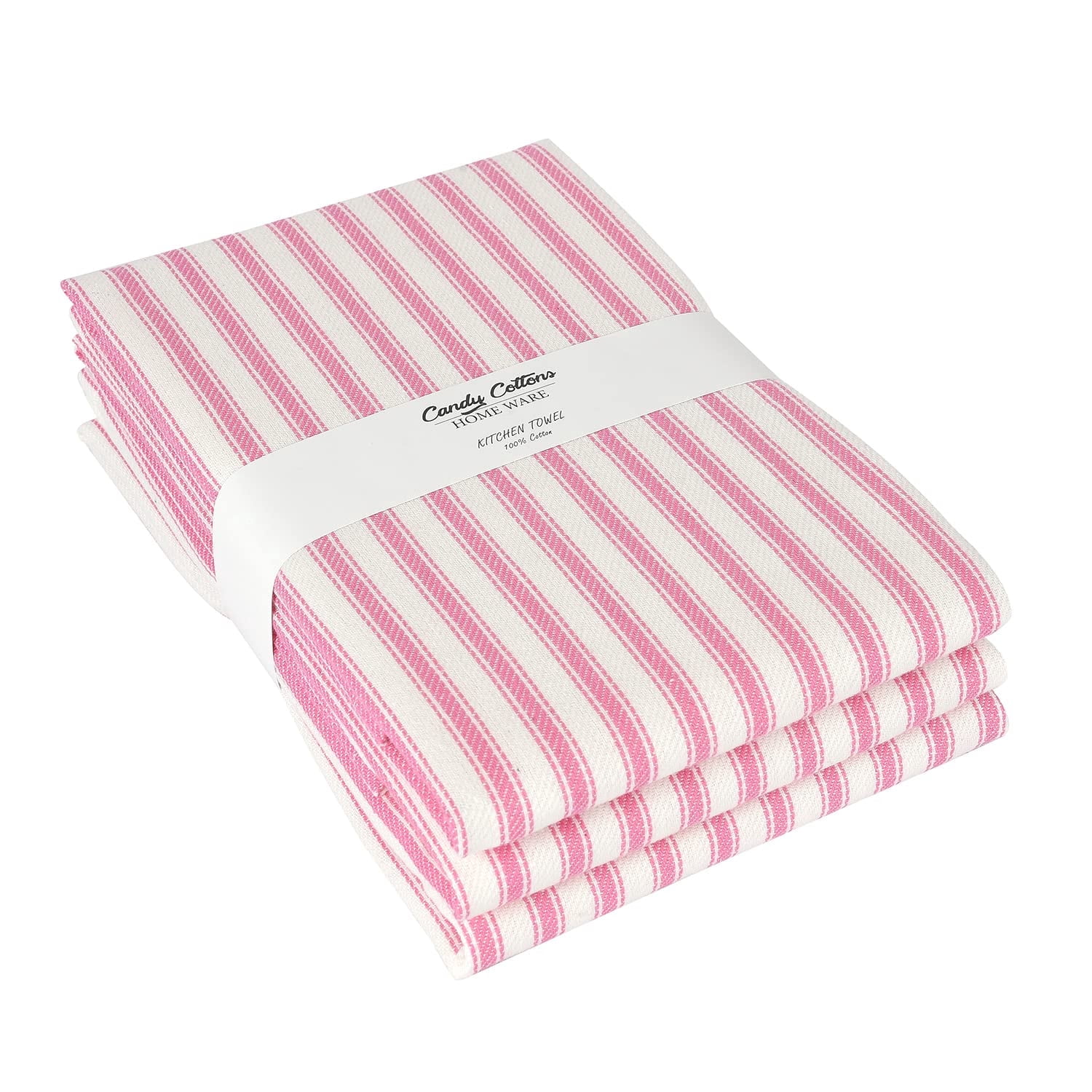 Candy Cottons Stripe Kitchen Towels Decor Hanging Loop Dish Towels Boho Stripe Absorbent Festive Gift Set of 3 Pantry Reusable 18x28 Inch Kitchen Dish Towels|Trendy Spring French Stripe| Pink
