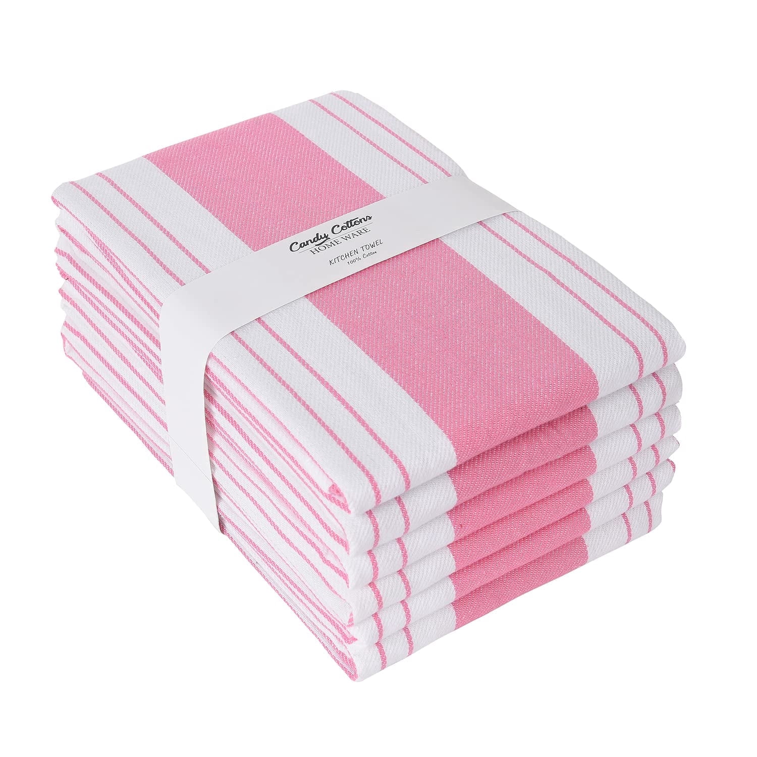 Candy Cottons Stripe Kitchen Towels Decor Mordern Design Centreband Dish Towels Boho Stripe Absorbent Festive Gift Set of 6 Pantry Reusable Kitchen Dish Towel|Easter Spring Decor 18x28 In |Pink