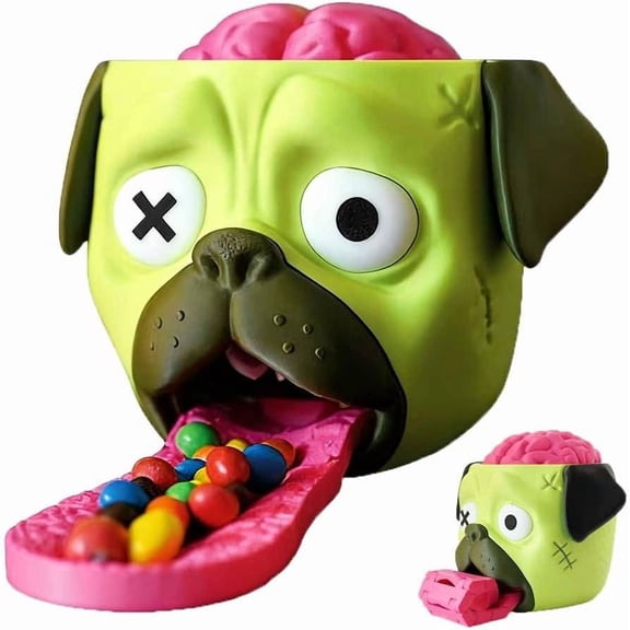 Candy Creeper, Zombie Pug Candy Dispenser, Brain-Activated Halloween Holder, Creepy Cute Dog Treat Machine, Funny Party Trick Gift for Pug Lovers & Halloween Fans