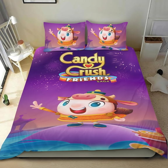 Candy Crush Saga Themed Bed Sheet Set Three Piece Set 53x79 Inches Comfortable And Skin Friendly Unique Design Creating A Star Studded Night Home Decor Gifts For Family Friends fans