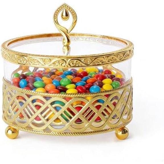 Candy Dish With Lid|Snack tray/plate | Decorative service bowl, 50oz Glass Jar with Gold Base | Kitchen & Pantry Storage | Veggie, Snack, Entertaining$$Home Decor, Kitchen, & Other