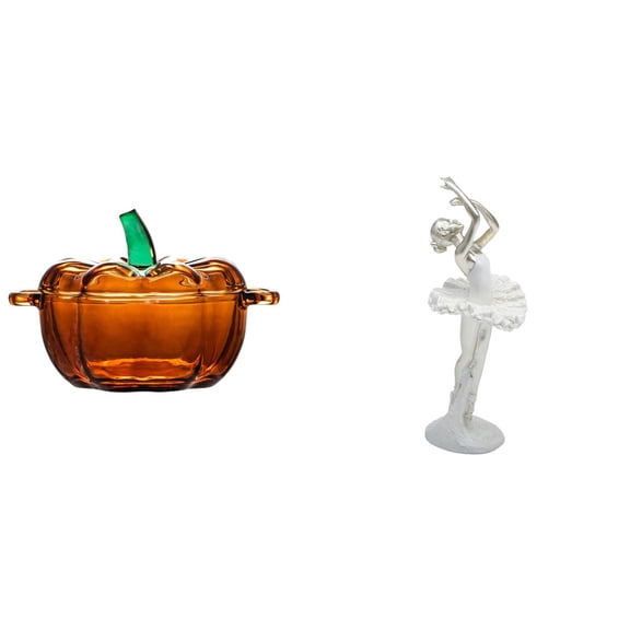 Candy Dish Pumpkin Jar Dancing Girl Ornament Glass and Resin Material for Living Room Office Shelf
