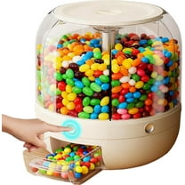 Candy Dispenser 360° Rotating, 6 Compartment Large Capacity Candy Machine with One-Button Dispensing for Mini Candies, Snacks, Nuts and Rice