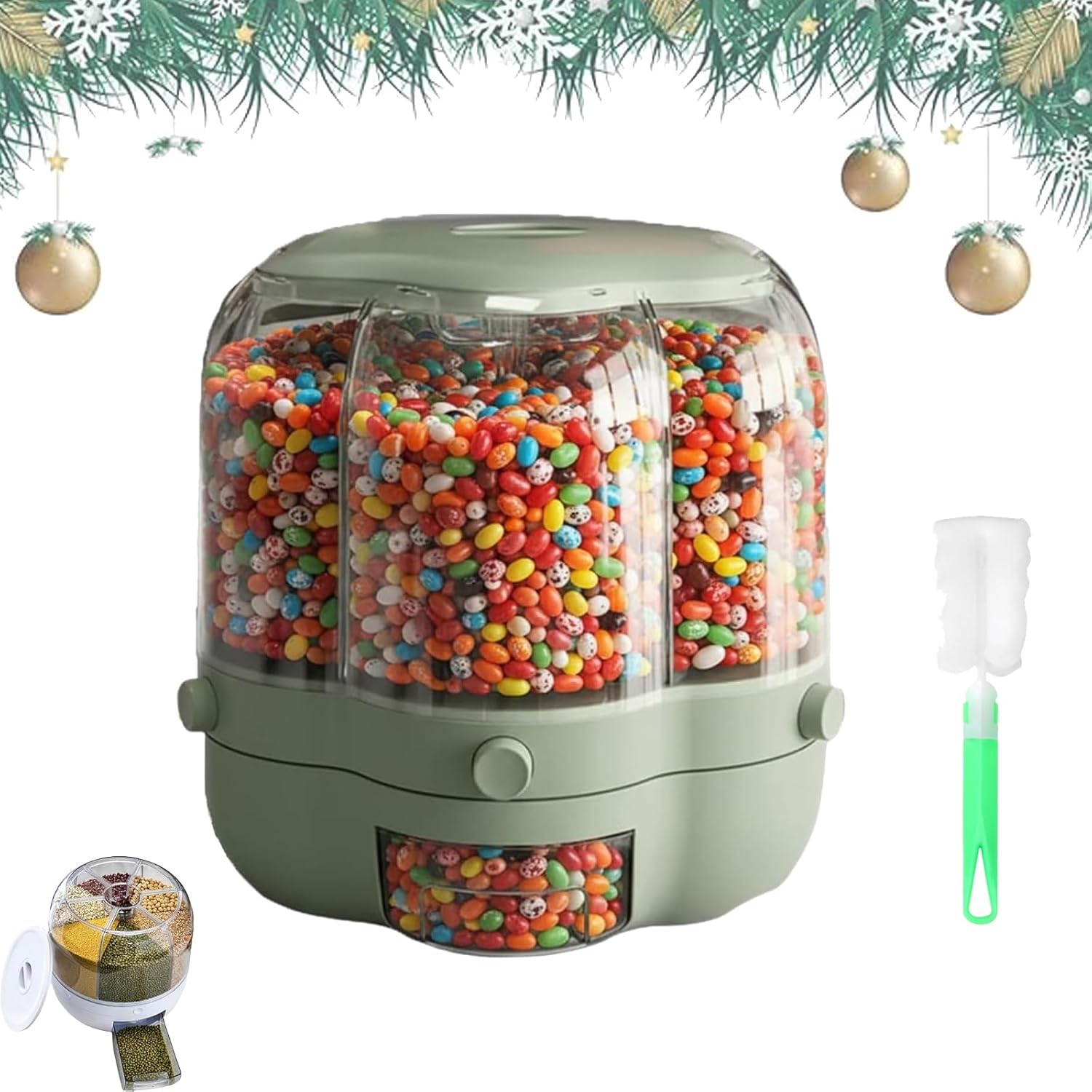 Candy Switch Container Candy Dispenser 360° Rotating with 6 Compartments, Airtight Food ...