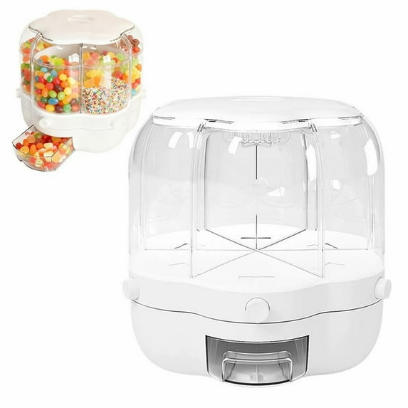 Candy Dispenser 360° Rotating with 6 Compartments, Food Grain Storage Container Large Capacity 6-Grid Rice Dispenser, Rotatable Sealed Grain Food Storage Kitchen Storage Bucket for Home Kitchen