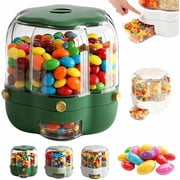 Candy Dispenser 360  Rotating with 6 Compartments,Rotating Candy Dispenser Countertop,Multi-Purpose Transparent Storage Container,Large Capacity Container for Snacks,Candies,Rice Dark Green, Small