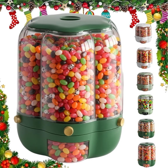 Candy Dispenser 360° Rotating with 6 Compartments, Transparent Drawer Countertop Machine with Lid, Multi-grid Large Capacity Grain Storage Container for Gumball Cereal Rice Grain