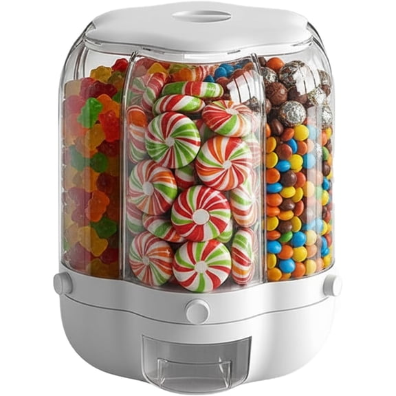 Candy Dispenser 360° Rotating with 6 Compartments, Transparent Rotating Candy Dispenser with Lid, Multi-grid Storage Container for Rice, Grains, Cereals, Mini Candies