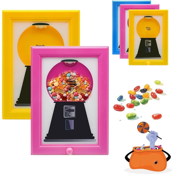 Candy Dispenser Frame, Picture Frame Candy Dispenser, Candy Machine Picture Frame Dispenser, Wall Mounted CandyDispenser Frame, HandyCandyFrame, Gumball Machine, For Candies, Nuts (Yellow)