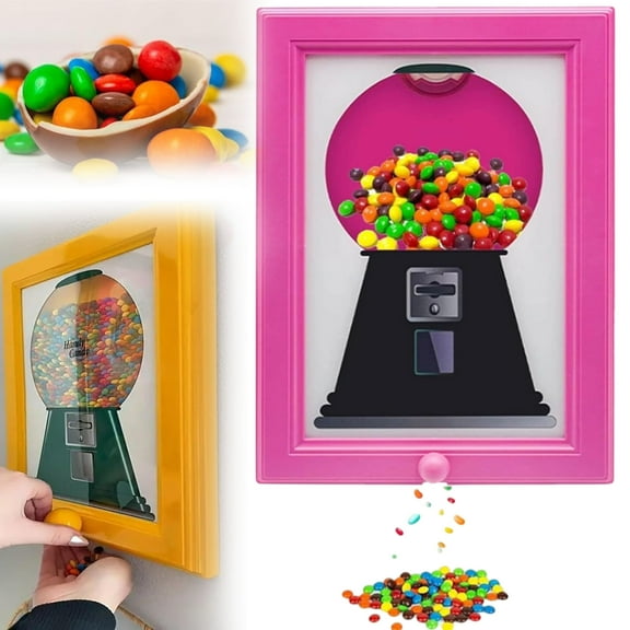 Candy Dispenser Picture Frame - 2-in-1 Wall-Mounted Display with Interactive Push-Button Release - For Candies, Nuts & Pet Treats - Creative Gift Idea for Home or Office