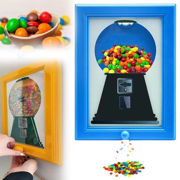 Candy Dispenser Picture Frame - 2-in-1 Wall-Mounted Display with Interactive Push-Button Release - For Candies, Nuts & Pet Treats - Creative Gift Idea for Home or Office