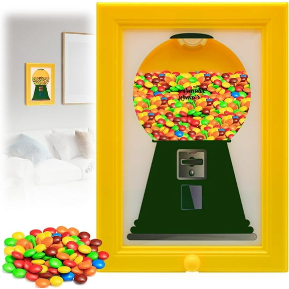 Candy Dispenser Picture Frame,Handy Candy Frame,Gumball Machine in A Frame,Handy Fast Distribution Candies, Suitable for Birthday and Holiday Gifts, Decor IndoorYellow