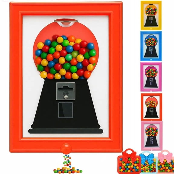 Candy Dispenser Picture Frame Wall Gumball Machine 2-in-1 Candy Dispenser Picture Hanging Frame Wall Mounted with 3 Mini Bags, Perfect for Holidays & Special Occasions