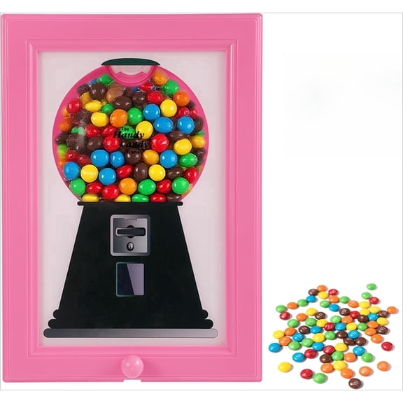 Candy Dispenser Picture Frame - Wall Mountable Gumball Machine for Desk and Countertop, Pink