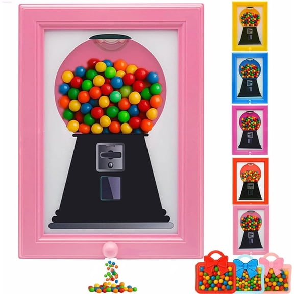 Candy Dispenser Picture Frame Wall Mounted – 2-in-1 Gumball Machine with Push-Button, Decorative Wall Art & Candy Dispenser for Home, Office & Gift with 3 Ziplock Bags (Light Pink)