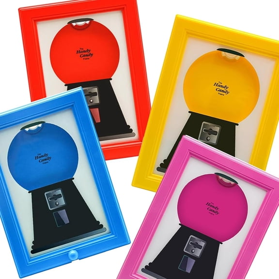 Candy Dispenser Picture Frame, Wall Mounted Gumball Machine Frame for Candies Nuts Pet Treats, Interactive Snack Dispenser Photo Frame for Home Office Kitchen, Unique Gift for Kids Adults (Mix*4)