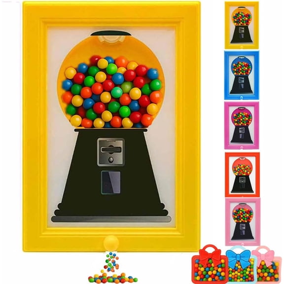 Candy Dispenser Picture Frame, Wall Mounted Gumball Machine Frame for Candies Nuts Pet Treats, Interactive Snack Dispenser Photo Frame for Home Office Kitchen, Unique Gift for Kids Adults (Yellow)