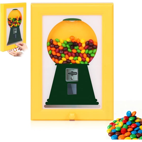 Candy Dispenser Picture Hanging Frame - Gumball Machine in a Frame, Wall Candy Dispenser Perfect for Candies & Nuts, Birthday Christmas Gift for All Ages, Large 12" x 8" (Yellow)