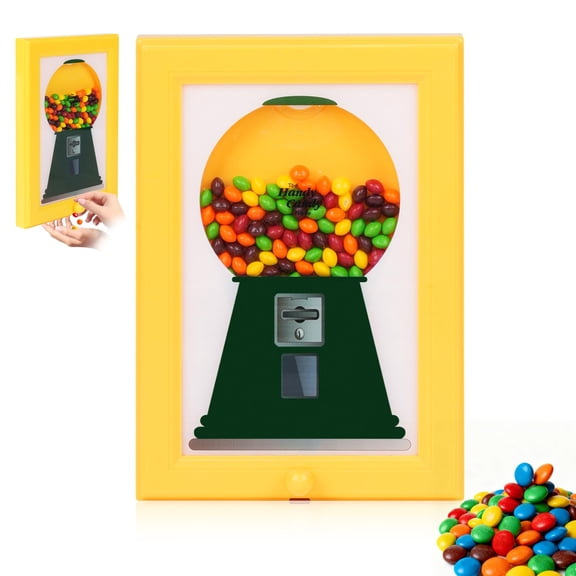 Candy Dispenser Picture Hanging Frame - Gumball Machine In A Wall For Candies & Nuts Birthday Christmas Gift All Ages Large 12" X 8" (yellow)
