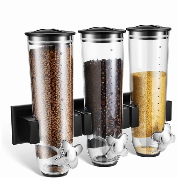 Candy Dispenser Wall Mounted,Triple Dry Cereal Grain Dispenser Machine Wall Mount,Food Storage Container for Pantry