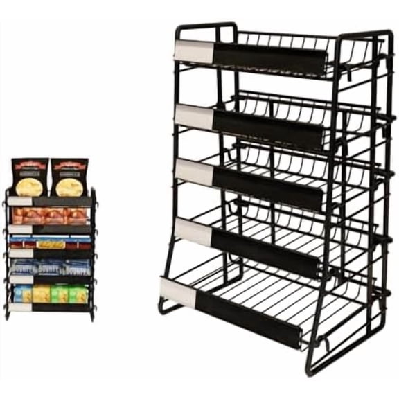Candy Display Rack Black Snack Rack 5 Tier Metal Snack Organizer for Counter Retail Display Shelf for Store Concession Kitchen$$Storage