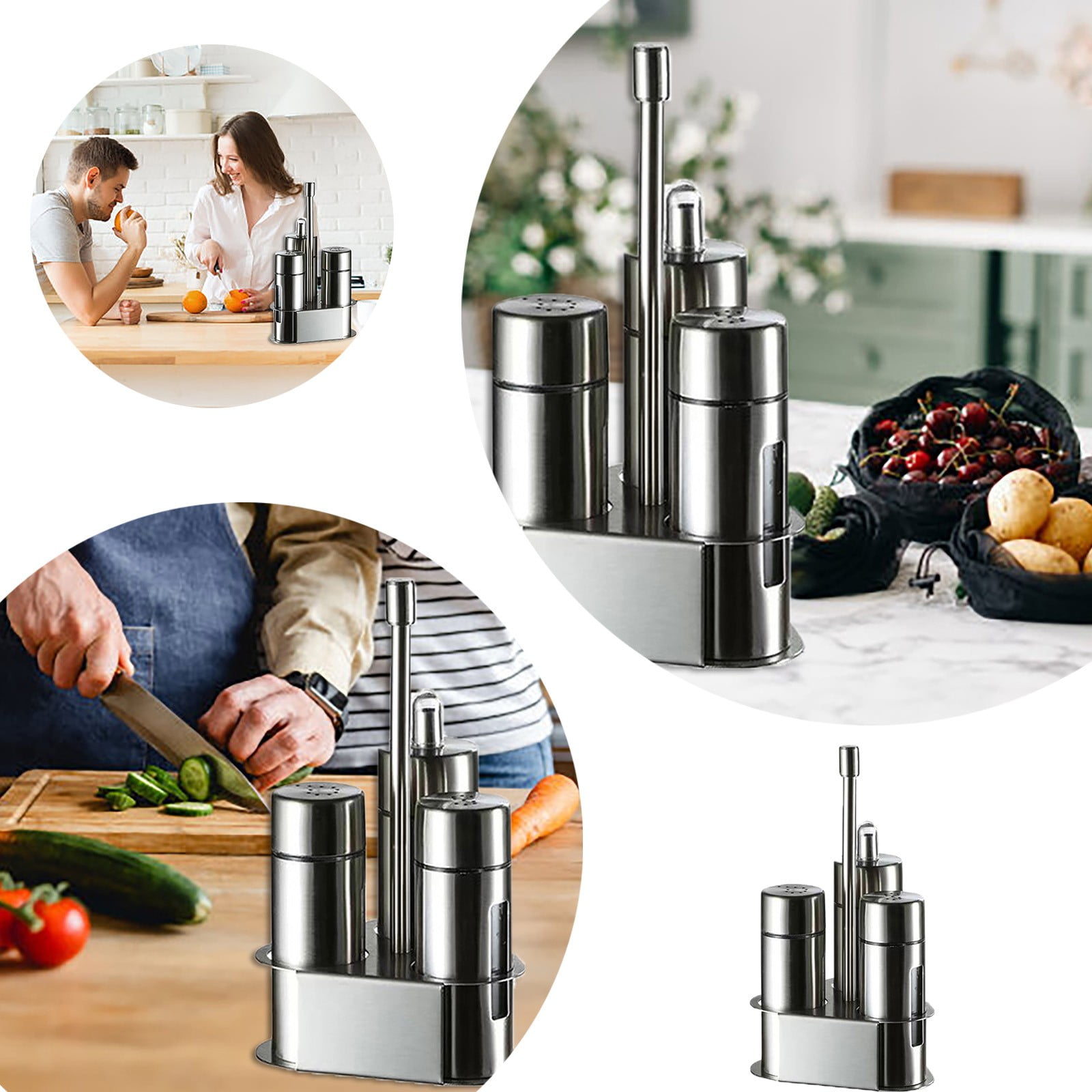 Candy Display Rack Glass Kitchen Set 3 Piece Solid & Liquid Condiment