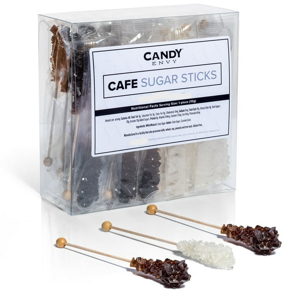 Candy Envy Amber & White Cafe Sugar Sticks, 18 Individually-Wrapped Sugar Sticks
