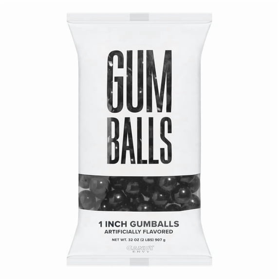 Candy Envy - Black 1 Inch Gumballs - 2lb Bag - Approximately 113 Gumballs Per Bag - North American Made & Kosher Certified