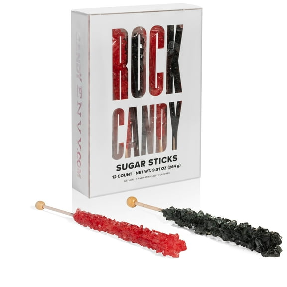 Candy Envy Black & Red Rock Candy Sugar Sticks, 12 Count, Indiv. Wrapped