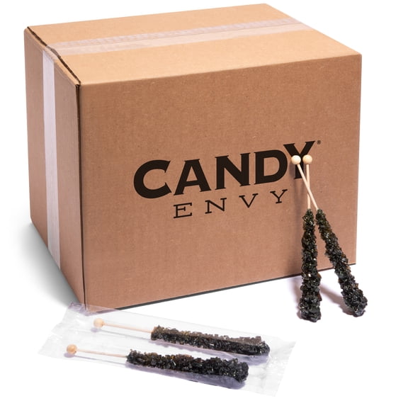 Candy Envy Black Rock Candy Sugar Stick, Black Cherry Flavored, 144 Count, Indiv. Wrapped