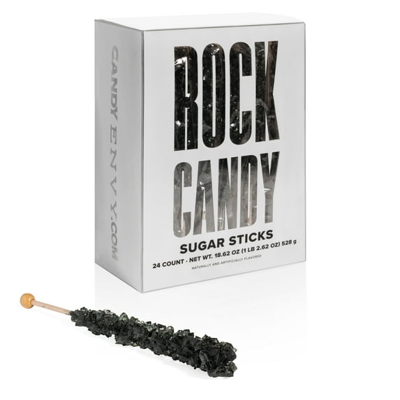 Candy Envy Black Rock Candy Sugar Stick, Black Cherry Flavored, 24 Count, Indiv. Wrapped