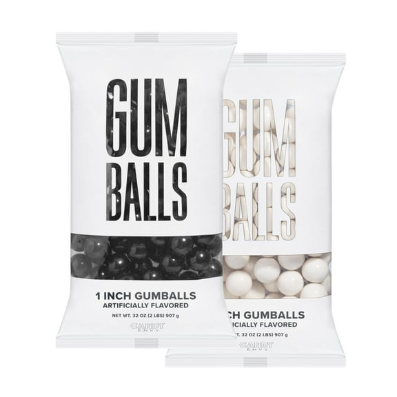 Candy Envy - Black and White 2 Pack Combo 1 Inch Gumballs - Approx. 113 Gumballs Per Bag - North American Made & Kosher Certified
