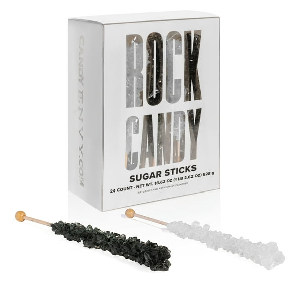 Candy Envy Black and White Rock Candy Sugar Stick, 24 Ct. Individually Wrapped