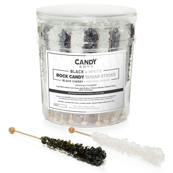 Candy Envy Black and White Rock Candy Sugar Stick, 36 Ct. Individually Wrapped