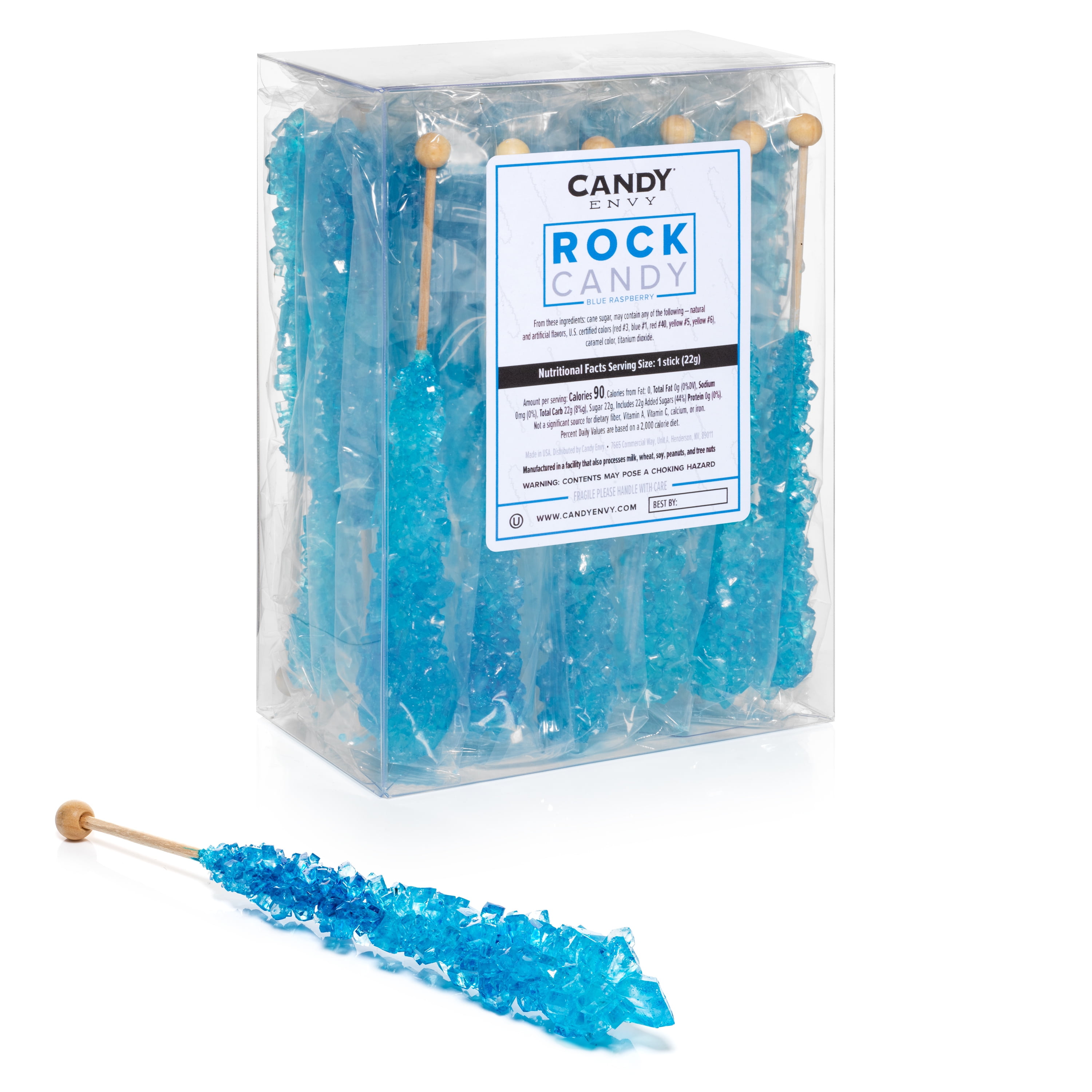 Candy Envy Blue Rock Candy, Blue Raspberry Flavored, 24 Ct. Indiv