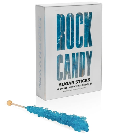 Candy Envy Blue Rock Candy Sugar Stick, Blue Raspberry Flavored, 12 Ct. Indiv. Wrapped