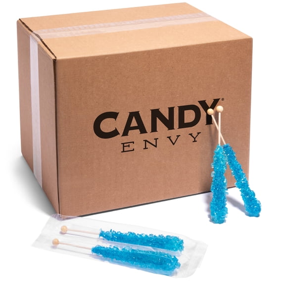 Candy Envy Blue Rock Candy Sugar Stick, Blue Raspberry Flavored, 144 Ct. Indiv. Wrapped