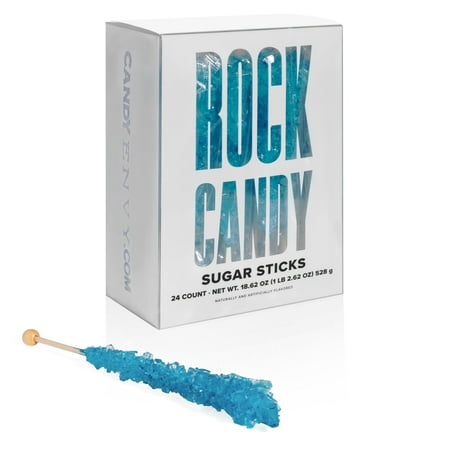 Candy Envy Blue Rock Candy Sugar Stick, Blue Raspberry Flavored, 24 Ct. Indiv. Wrapped