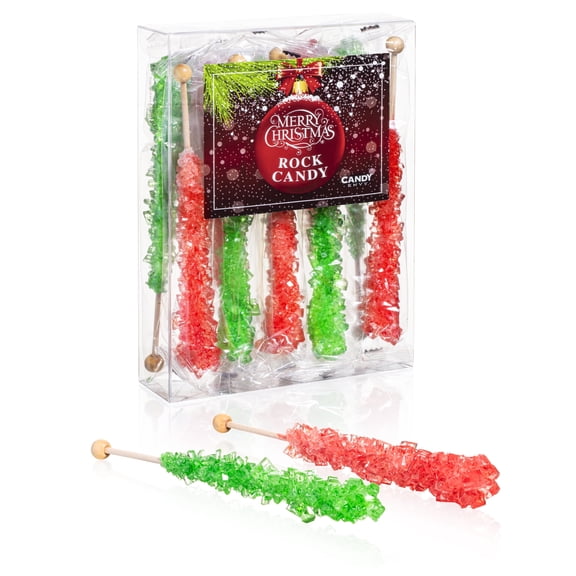 Candy Envy Rock Candy Sugar Sticks, Christmas, Red and Green, Strawberry and Green Apple Flavor, Individually Wrapped, 10 Count