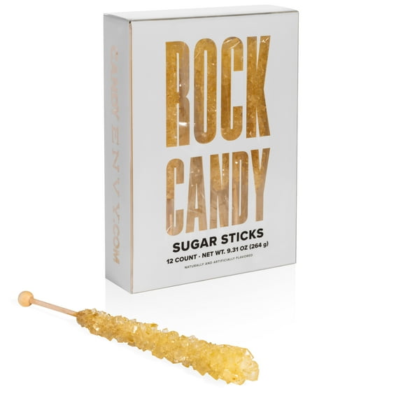 Candy Envy Gold Rock Candy Sugar Stick, Original Sugar Flavor, 12 Ct. Individually Wrapped