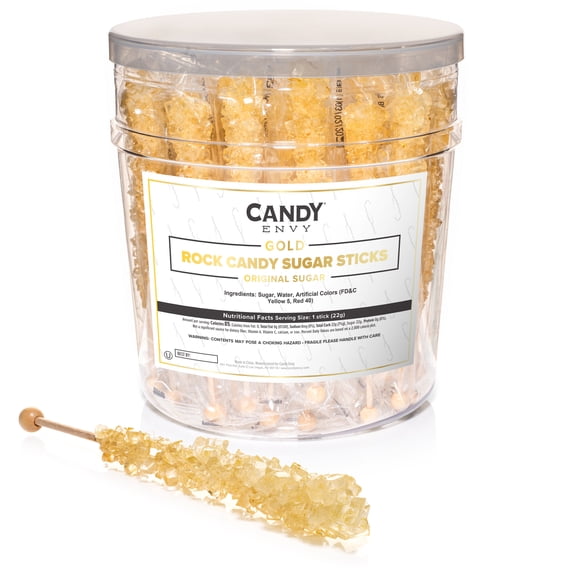 Candy Envy Gold Rock Candy Sugar Stick, Original Sugar Flavor, 36 Ct. Individually Wrapped