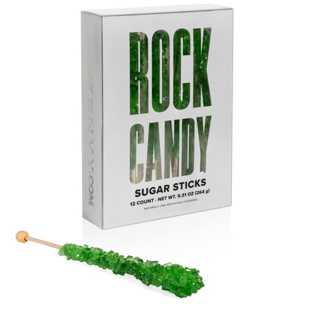 Candy Envy Green Rock Candy Sugar Sticks, Green Apple Flavored, 12 Ct. Indv Wrap