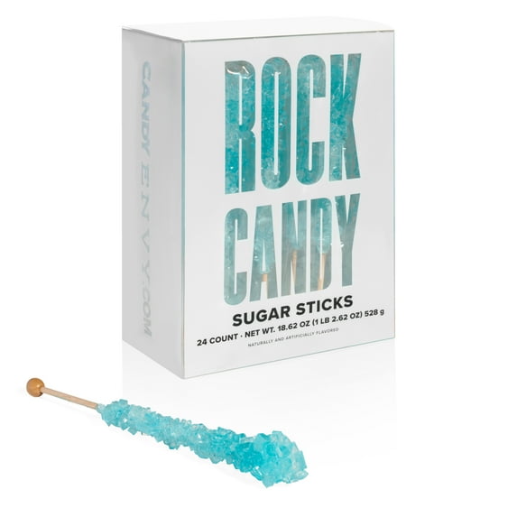 Candy Envy Light Blue Rock Candy Sugar Stick, Cotton Candy Flavor, 24 Ct. Indiv. Wrapped